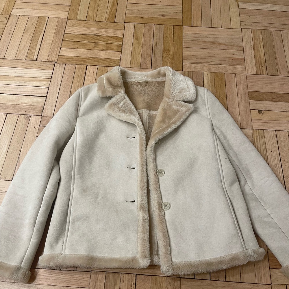 Cream suede and fur lined jacket